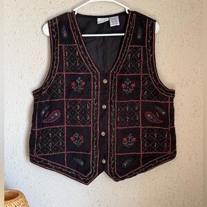Bobbie Brooks Black Vest with Colorful Embroidery